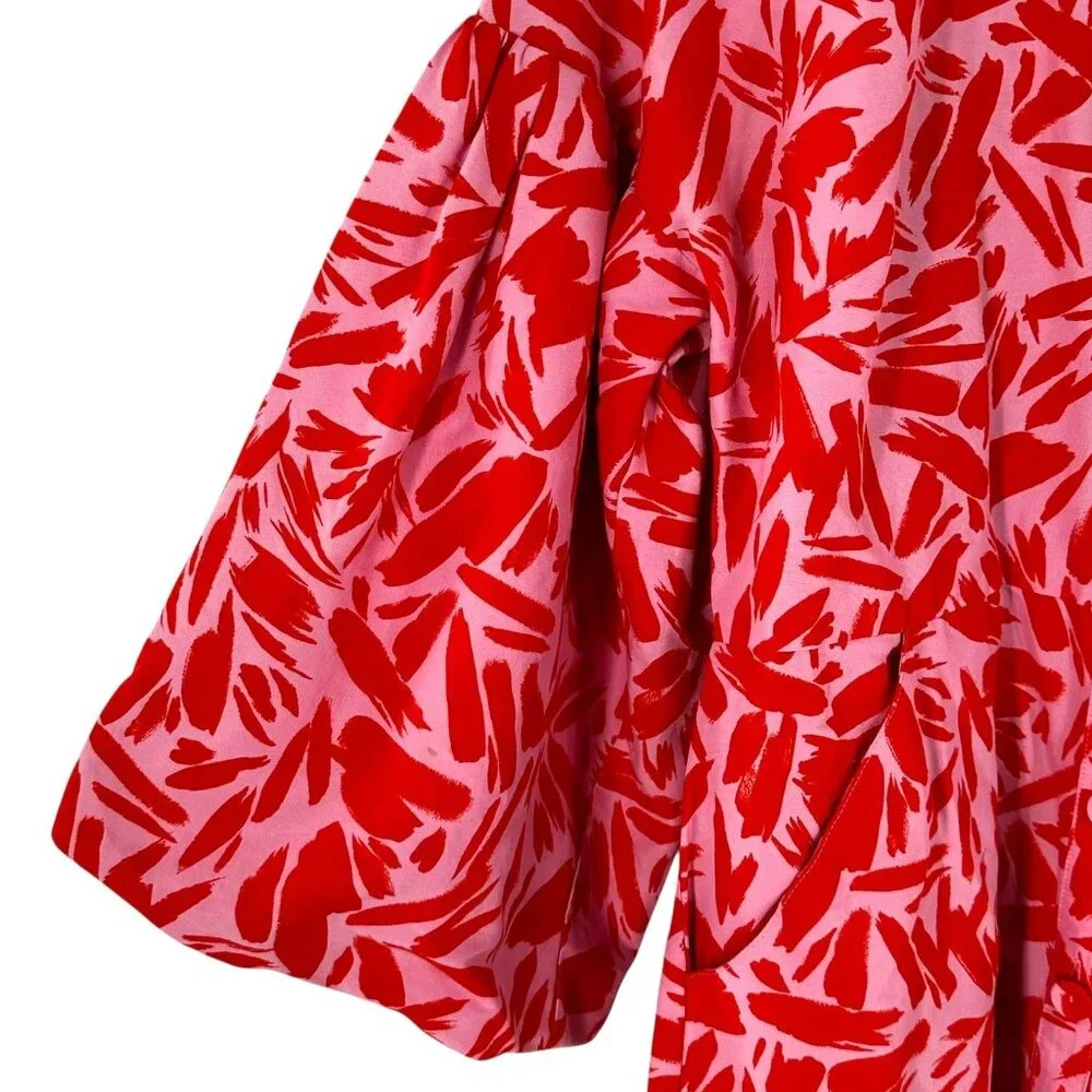 Veronica Beard Samy Red and Pink Print Balloon Sleeve Mini Dress Size 12 - Picture 3 of 6